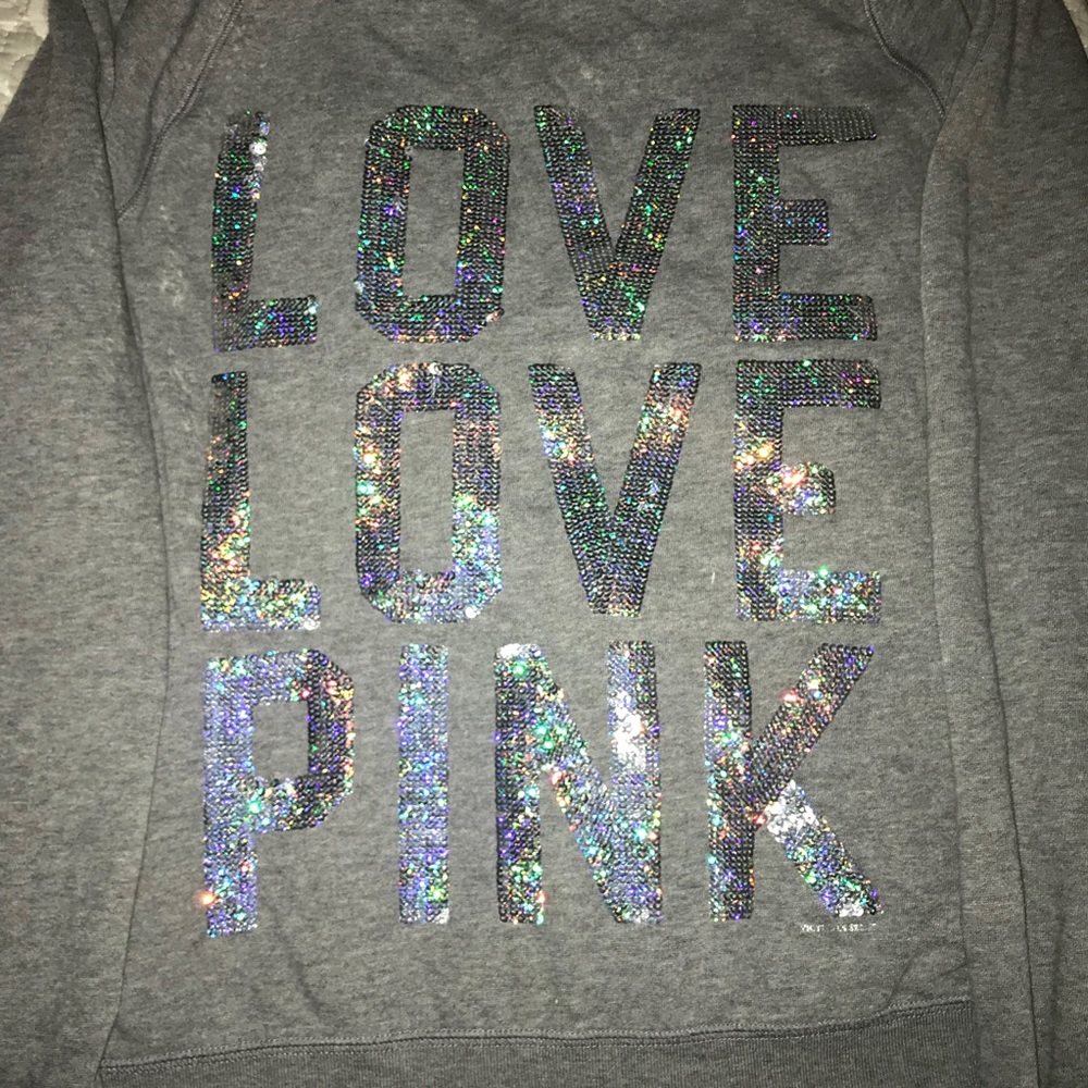 PINK VS Gray HTF Bling Hoodie-Large,HTF/SOLD OUT - Picture 2 of 5